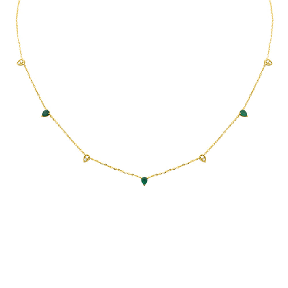 SPECIAL! .41ct G SI 14KT Yellow Gold Diamond & Emerald Pendant Necklace 16 + 2" Ext