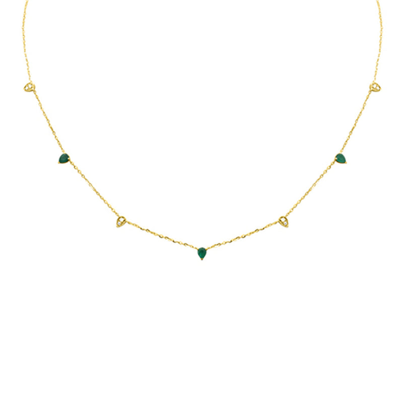 SPECIAL! .41ct G SI 14KT Yellow Gold Diamond & Emerald Pendant Necklace 16 + 2" Ext