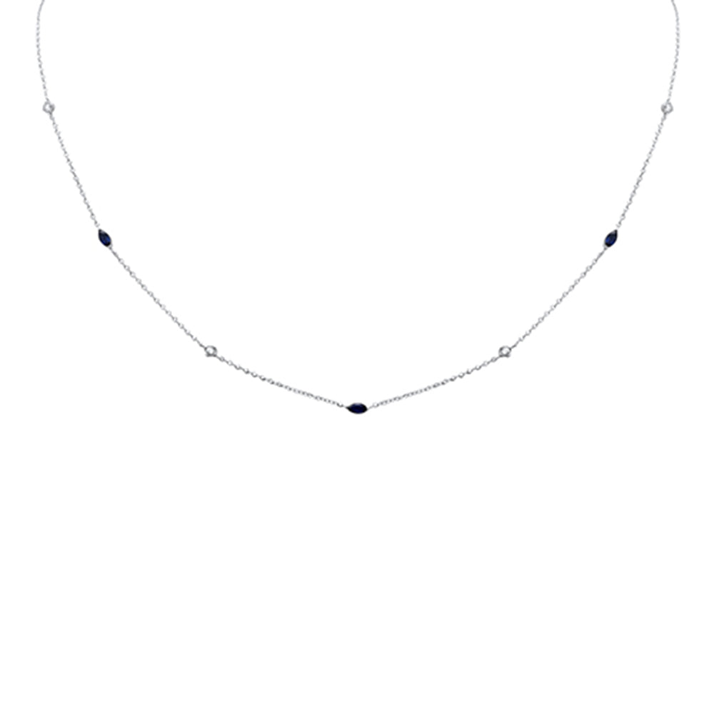 .37ct G SI 14K White Gold Diamond & Blue Sapphire Pendant Necklace 16 + 2" Ext
