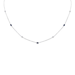 .37ct G SI 14K White Gold Diamond & Blue Sapphire Pendant Necklace 16 + 2" Ext