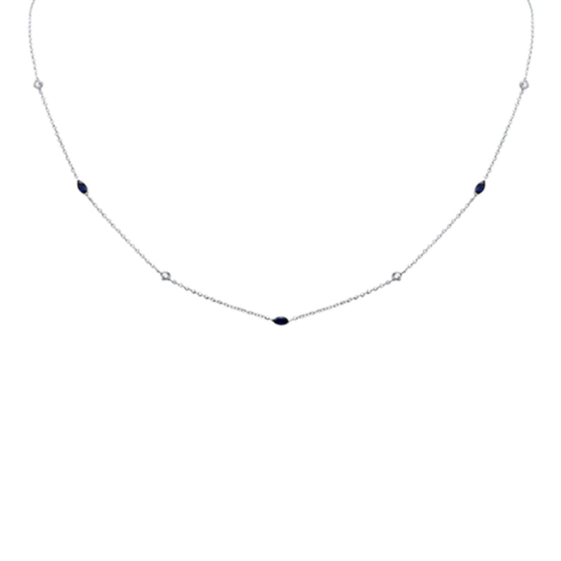 .37ct G SI 14K White Gold Diamond & Blue Sapphire Pendant Necklace 16 + 2" Ext