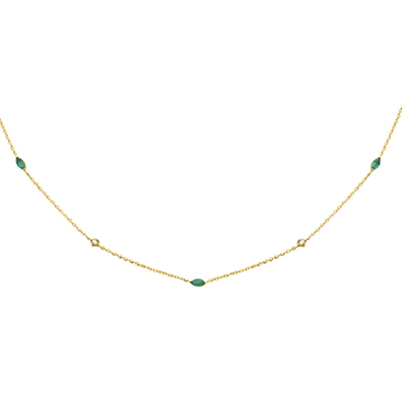 .33ct G SI 14K Yellow Gold Diamond & Emerald Pendant Necklace 16 + 2" Ext