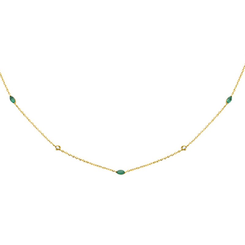.33ct G SI 14K Yellow Gold Diamond & Emerald Pendant Necklace 16 + 2" Ext