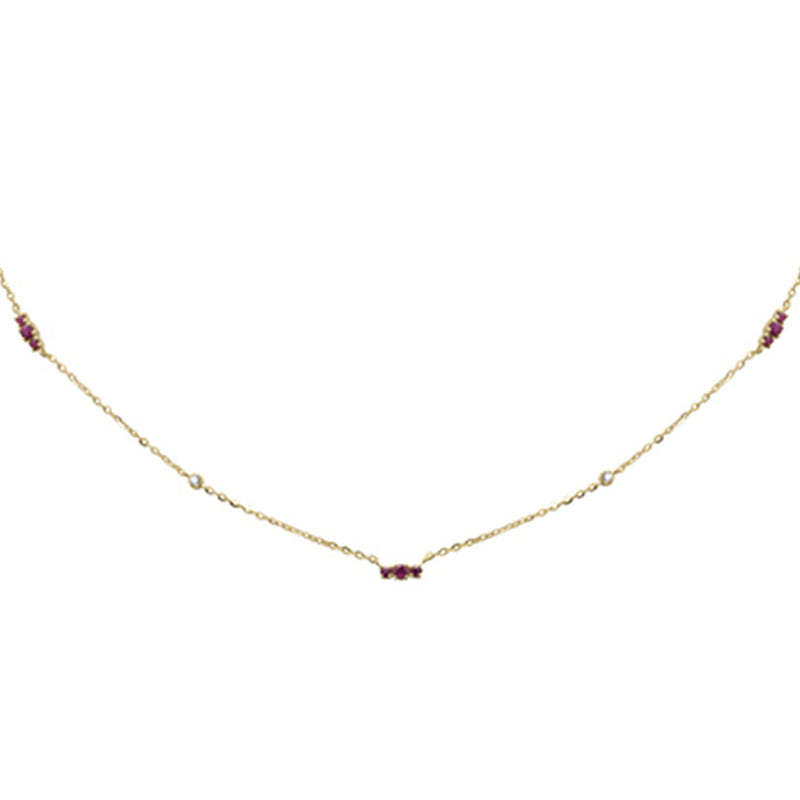 .29ct G SI 14K Yellow Gold Diamond & Ruby Pendant Necklace 16 + 2" Ext