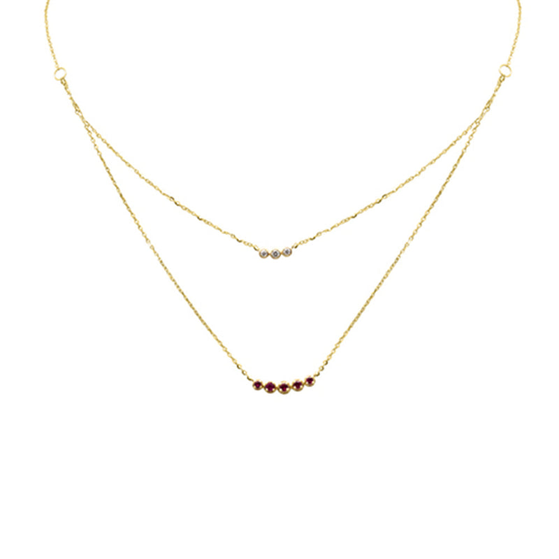 .27ct G SI 14K Yellow Gold Diamond & Ruby Pendant Necklace 16 + 2" Ext