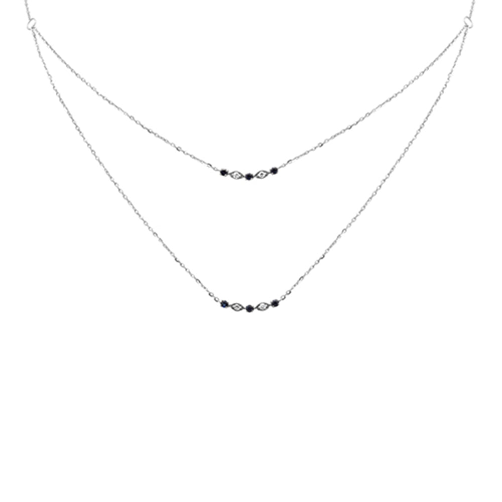 .29ct G SI 14K White Gold Diamond & Blue Sapphire Pendant Necklace 16 + 2" Ext
