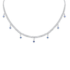 GEMSTONE CLOSEOUT!  2.18ct G SI 14K White Gold Diamond & Blue Sapphire Cuban Chain Necklace 12+4"Long
