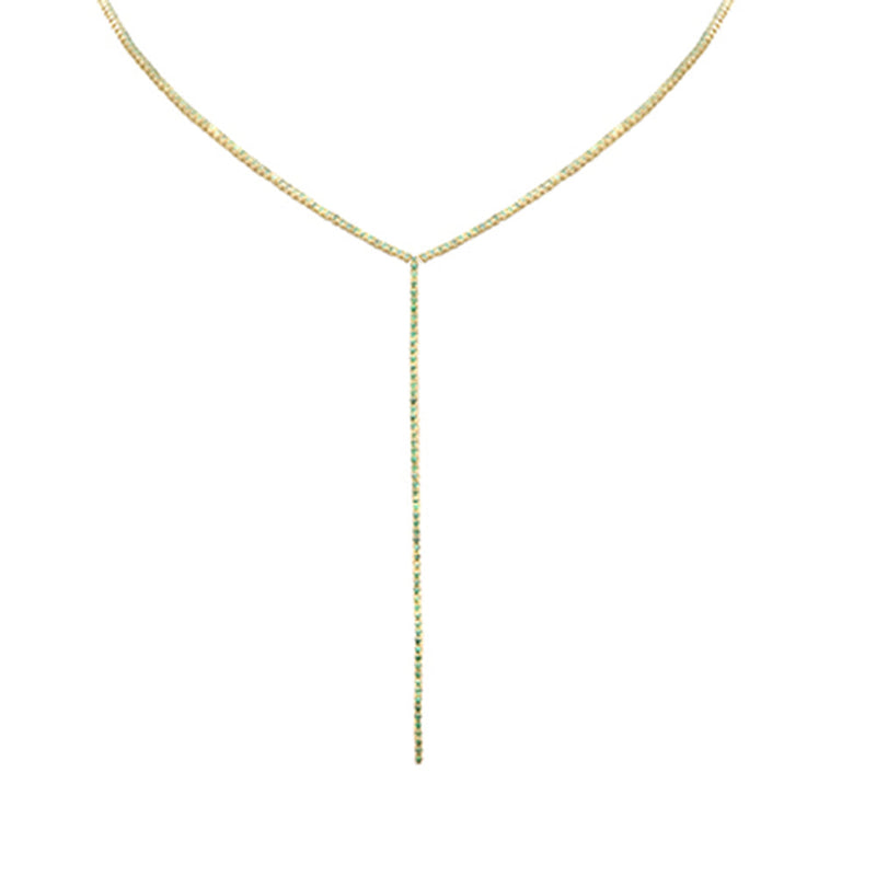 SPECIAL! 2.48ct G SI 14K Yellow Gold Emerald Gemstone Lariat Tennis Necklace 14 + 4" Ext