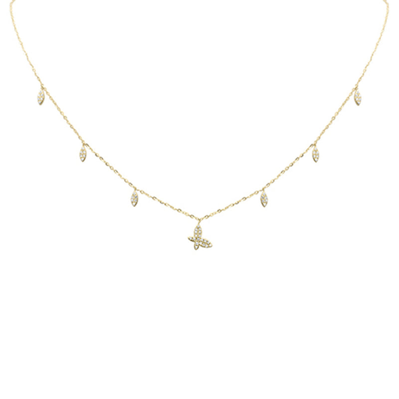 SPECIAL! .16ct G SI 14K Yellow Gold Diamond Butterfly Pendant Necklace 16+2" Long