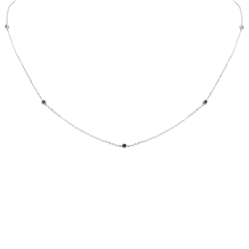 .16ct G SI 14K White Gold Diamond Blue Sapphire Pendant Necklace 14+2" Long