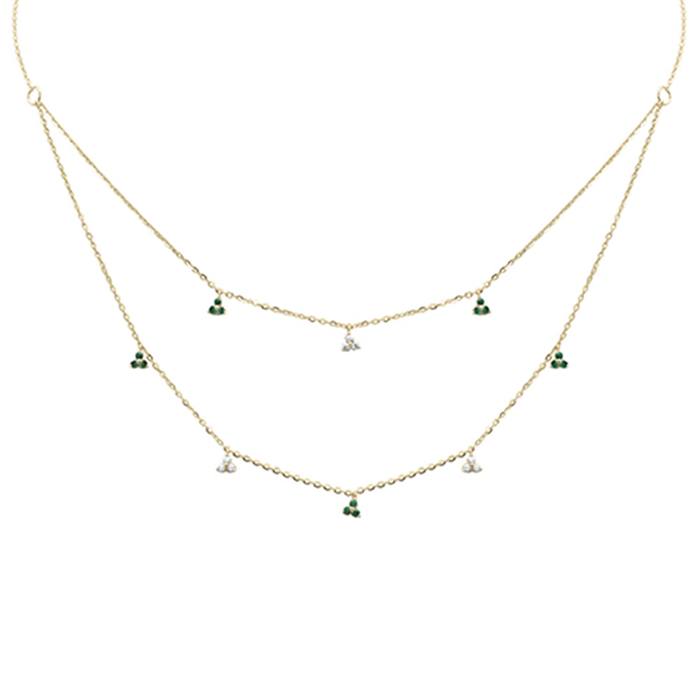 SPECIAL! .26ct G SI 14K Yellow Gold Diamond & Emerald Gemstone Pendant Necklace 16+2" Long