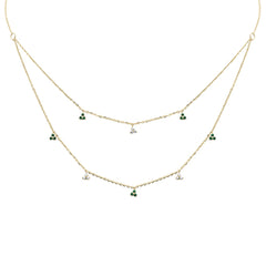 SPECIAL! .26ct G SI 14K Yellow Gold Diamond & Emerald Gemstone Pendant Necklace 16+2" Long