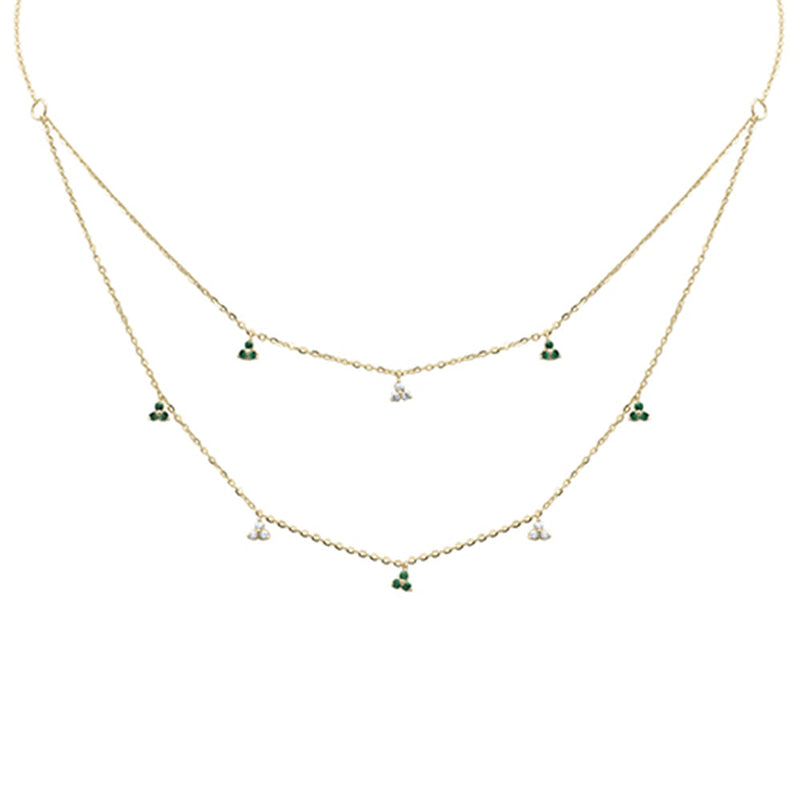 SPECIAL! .26ct G SI 14K Yellow Gold Diamond & Emerald Gemstone Pendant Necklace 16+2" Long