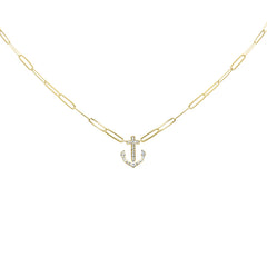 SPECIAL! .22ct G SI 14K Yellow Gold Diamond Anchor Pendant Paperclip Necklace 18" Long