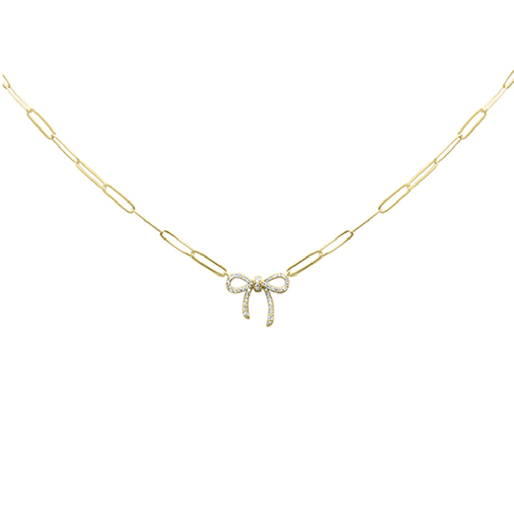 SPECIAL! .23ct G SI 14K Yellow Gold Diamond Ribbon Pendant Paperclip Necklace 18" Long