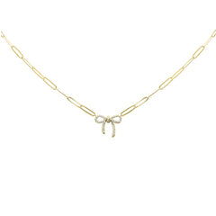 SPECIAL! .23ct G SI 14K Yellow Gold Diamond Ribbon Pendant Paperclip Necklace 18" Long