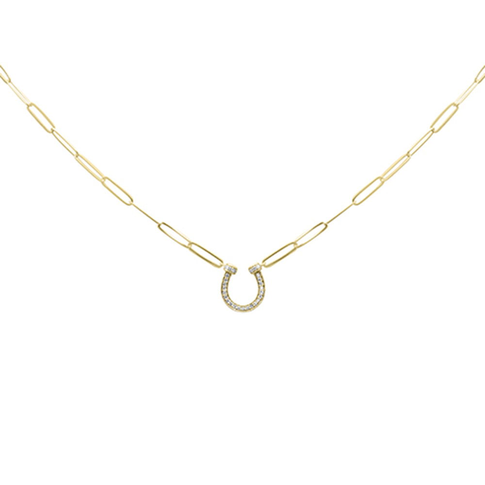 SPECIAL! .13ct G SI 14K Yellow Gold Diamond Horse Shoe Pendant Paperclip Necklace 18" Long