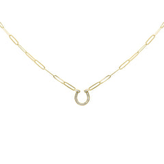 SPECIAL! .13ct G SI 14K Yellow Gold Diamond Horse Shoe Pendant Paperclip Necklace 18" Long