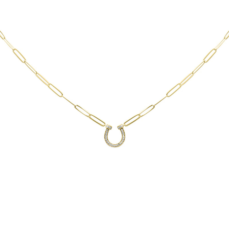 SPECIAL! .13ct G SI 14K Yellow Gold Diamond Horse Shoe Pendant Paperclip Necklace 18" Long
