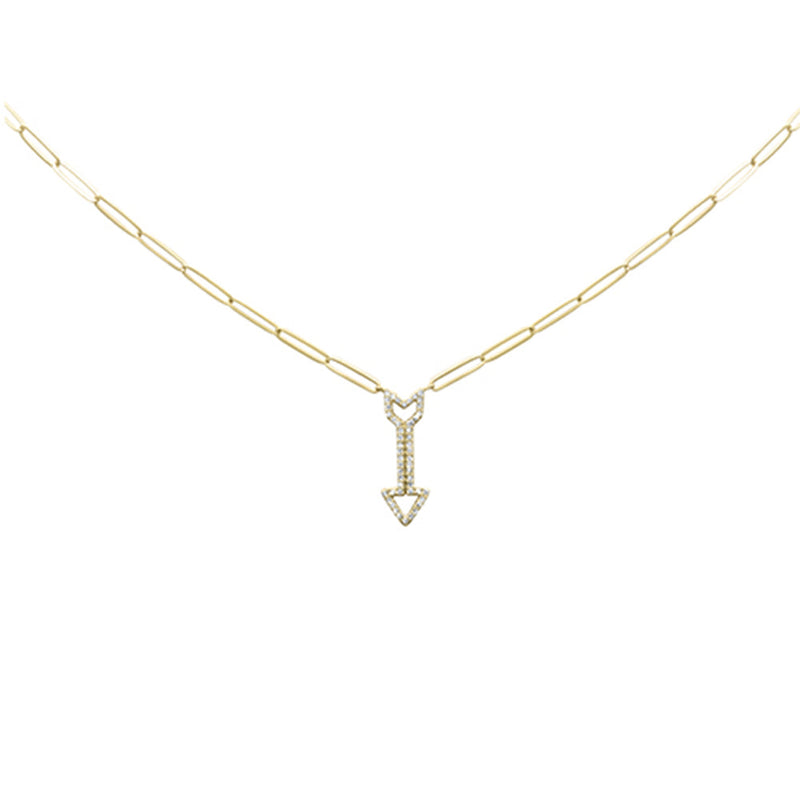 SPECIAL! .25ct G SI 14K Yellow Gold Diamond Arrow Pendant Paperclip Necklace 18" Long