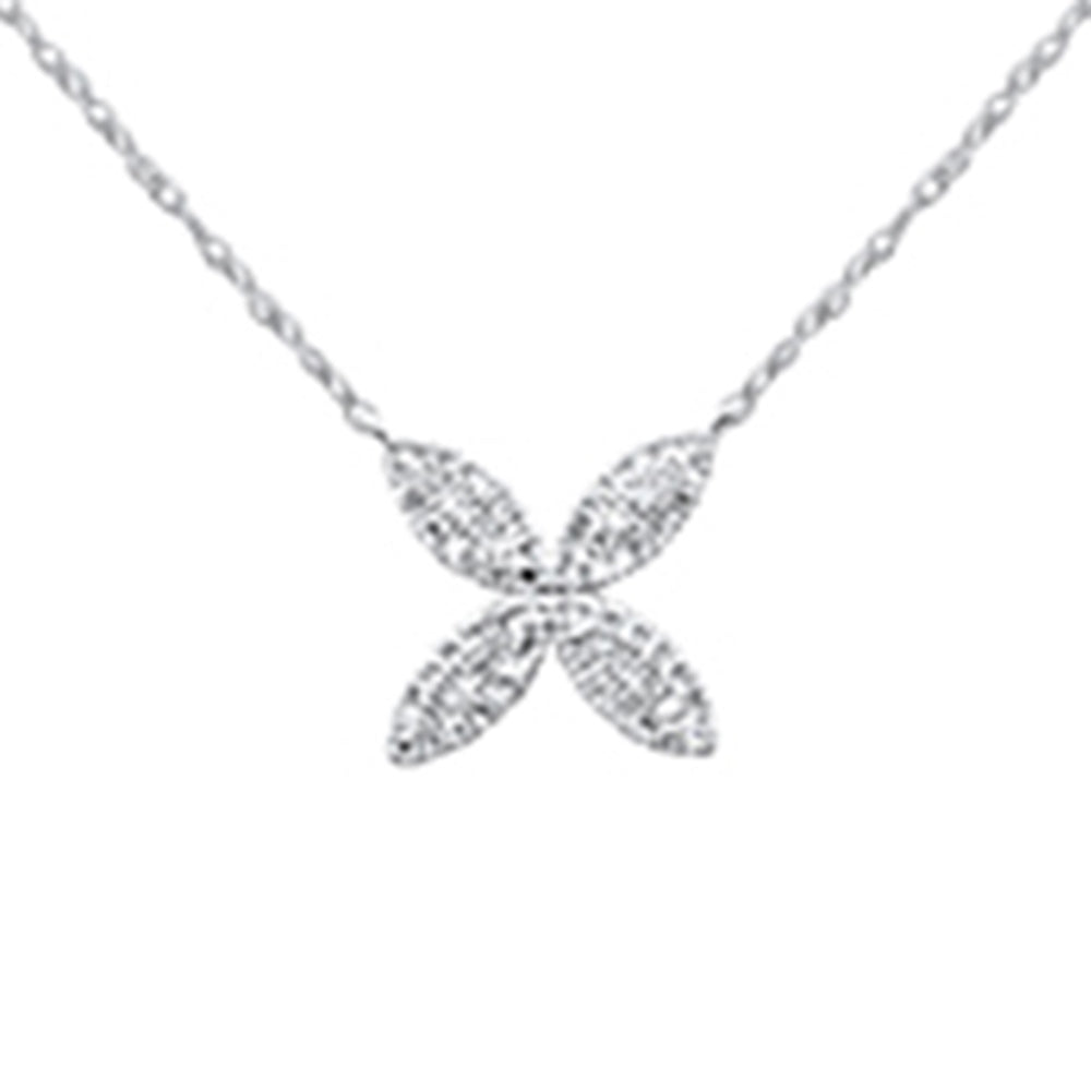 .16ct G SI 14K White Gold Diamond Flower Pendant Necklace 16+2" Long