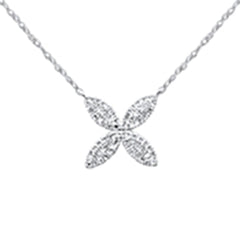 .16ct G SI 14K White Gold Diamond Flower Pendant Necklace 16+2" Long