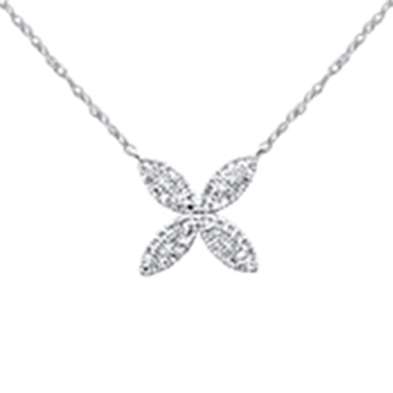 .16ct G SI 14K White Gold Diamond Flower Pendant Necklace 16+2" Long