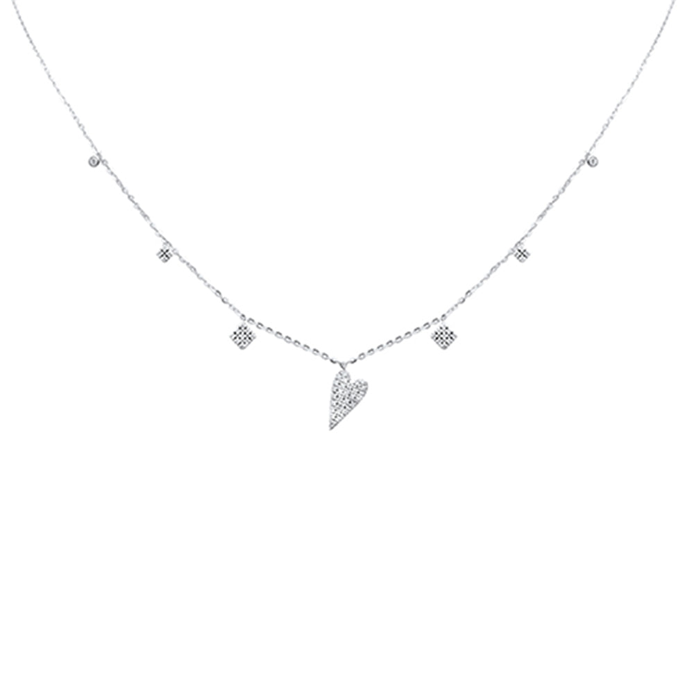 SPECIAL! .26ct G SI 14K White Gold Diamond Heart Dangling Pendant Necklace 16+2" Long