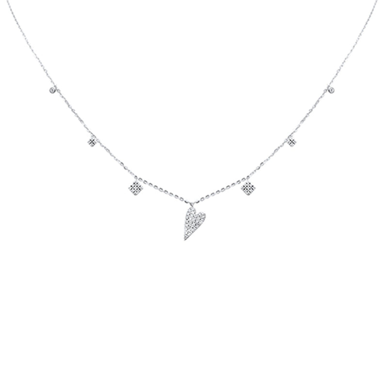SPECIAL! .26ct G SI 14K White Gold Diamond Heart Dangling Pendant Necklace 16+2" Long