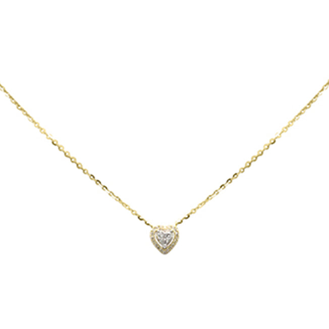.10ct G SI 14K Yellow Gold Diamond Heart Pendant Necklace 16+2" Long