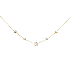 .09ct G SI 14K Yellow Gold Diamond Flower Pendant Necklace 16+2" Long