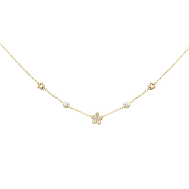 .09ct G SI 14K Yellow Gold Diamond Flower Pendant Necklace 16+2" Long