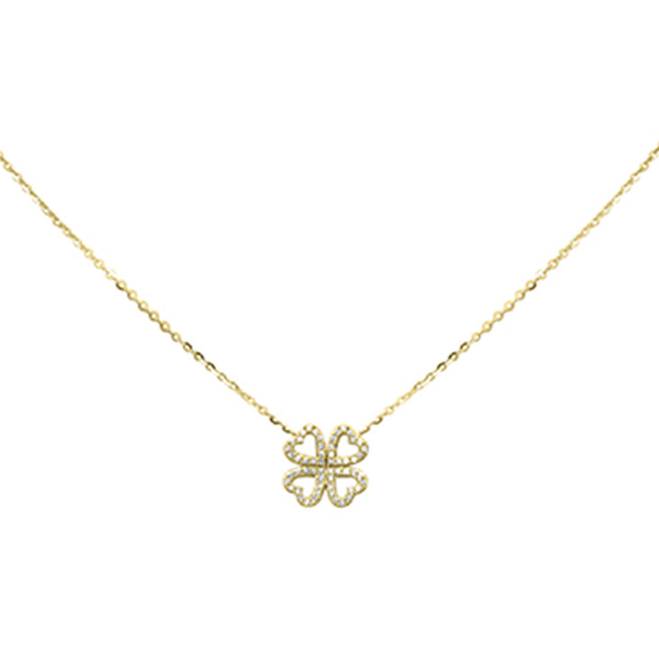 SPECIAL! .18ct G SI 14K Yellow Gold Diamond Clover Leaf Pendant Necklace 16+2" Long