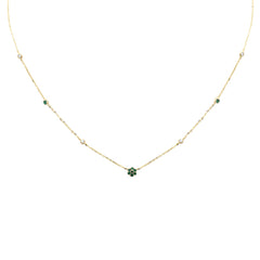 SPECIAL! .29ct G SI 14K Yellow Gold Diamond & Emerald Gemstone Flower Pendant Necklace 16+2" Long