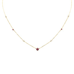 SPECIAL!.35ct G SI 14K Yellow Gold Diamond & Ruby Gemstone Flower Pendant Necklace 16+2" Long