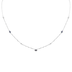 SPECIAL! .39ct G SI 14K White Gold Diamond & Blue Sapphire Gemstone Pendant Necklace 16+2" Long