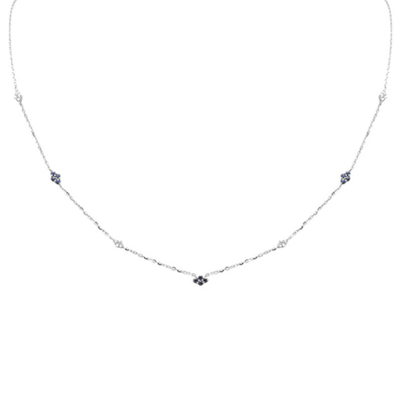 SPECIAL! .39ct G SI 14K White Gold Diamond & Blue Sapphire Gemstone Pendant Necklace 16+2" Long