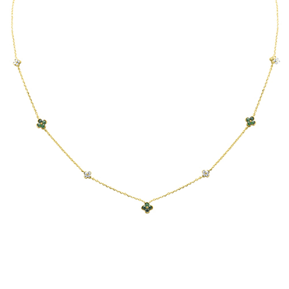 SPECIAL! .32ct G SI 14K Yellow Gold Diamond & Emerald Gemstones Pendant Necklace 16+2" Long