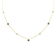 SPECIAL! .32ct G SI 14K Yellow Gold Diamond & Emerald Gemstones Pendant Necklace 16+2" Long