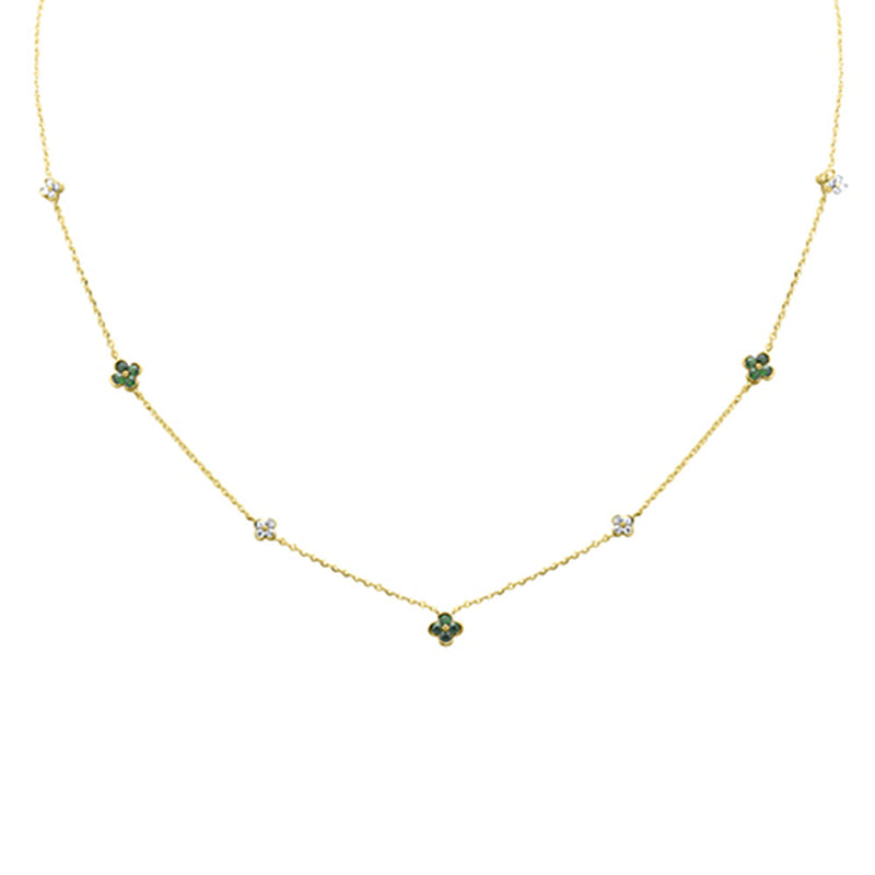 SPECIAL! .32ct G SI 14K Yellow Gold Diamond & Emerald Gemstones Pendant Necklace 16+2" Long