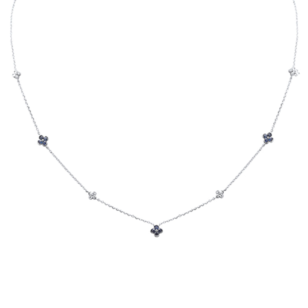 .44ct G SI 14K White Gold Diamond & Blue Sapphire Gemstone Pendant Necklace 16+2" Long