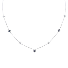 .44ct G SI 14K White Gold Diamond & Blue Sapphire Gemstone Pendant Necklace 16+2" Long