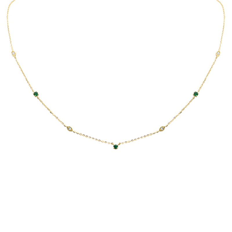 DIAMOND CLOSEOUT!  .26ct G SI 14K Yellow Gold Diamond & Emerald Gemstone Pendant Necklace 16+2" Long