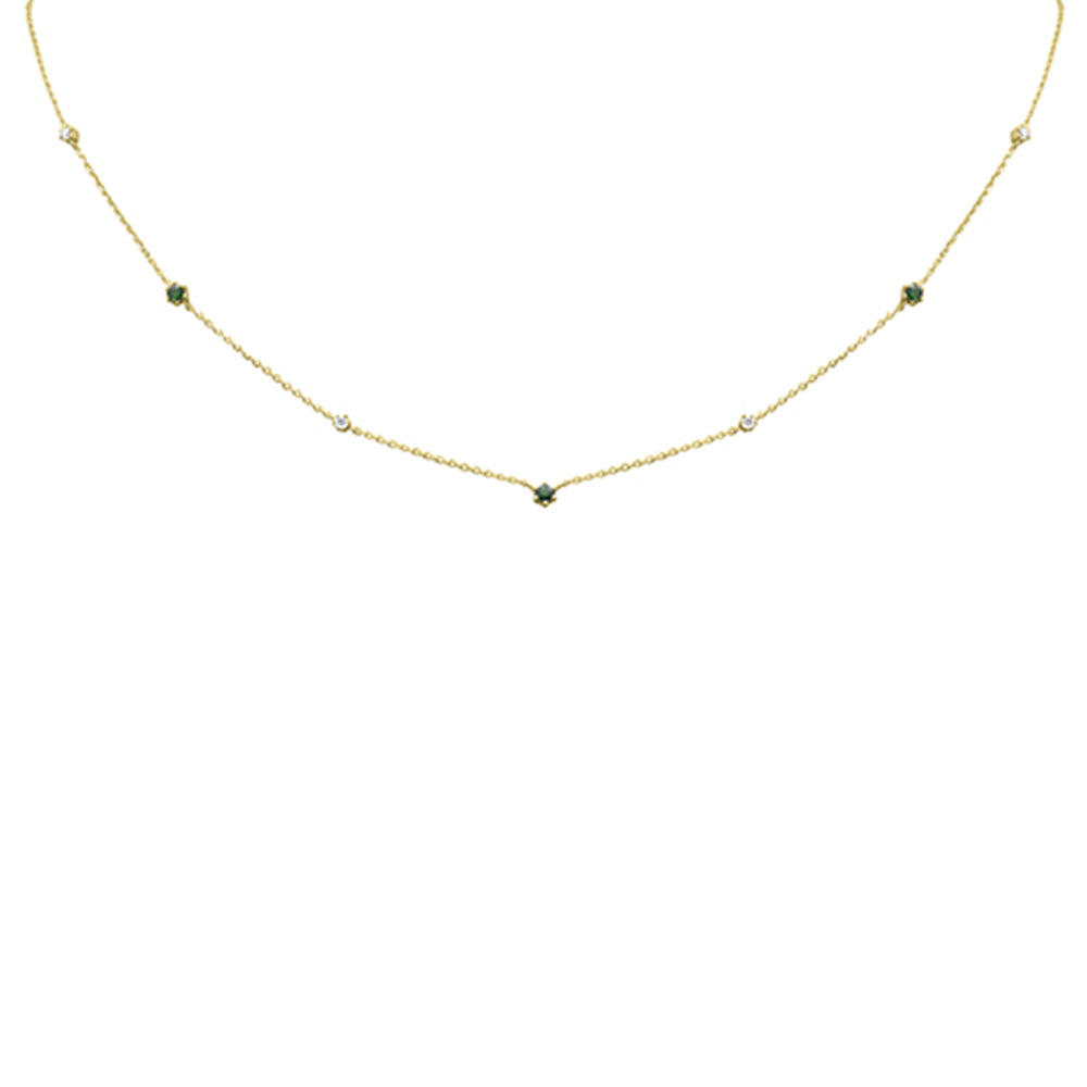 SPECIAL! .33ct G SI 14K Yellow Gold Diamond & Emerald Gemstone Pendant Necklace 16+2"Long