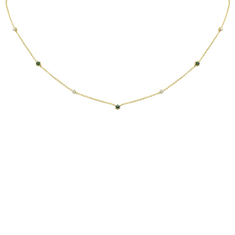 SPECIAL! .33ct G SI 14K Yellow Gold Diamond & Emerald Gemstone Pendant Necklace 16+2"Long