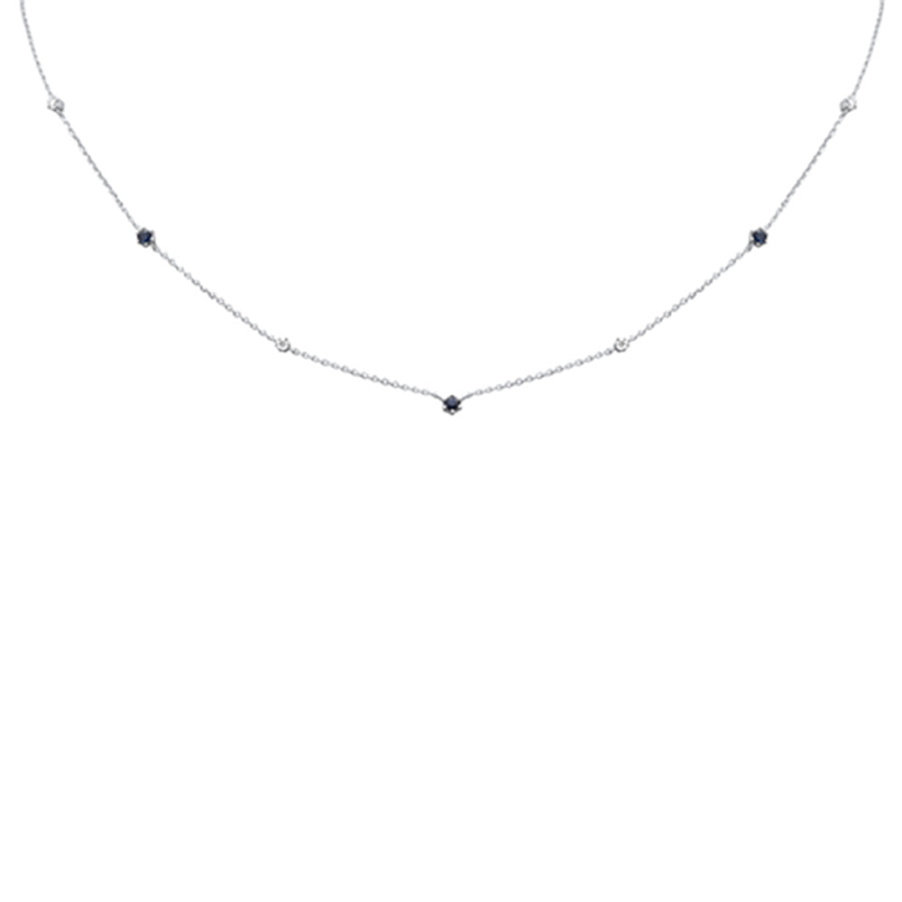SPECIAL! .45ct G SI 14K White Gold Diamond Blue Sapphire Pendant Necklace 16+2" Long