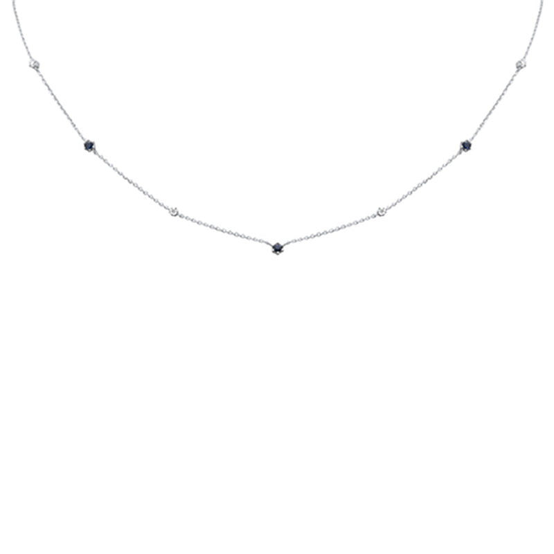 SPECIAL! .45ct G SI 14K White Gold Diamond Blue Sapphire Pendant Necklace 16+2" Long