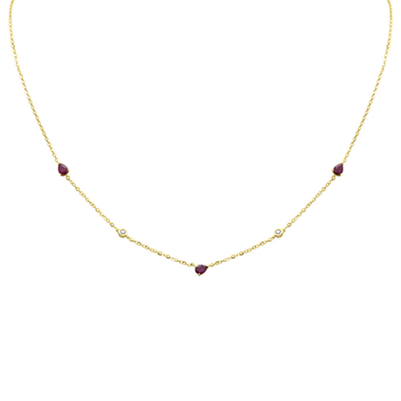 .60ct G SI 14K Yellow Gold Diamond & Ruby Pendant Pendant Necklace 16+2" Long
