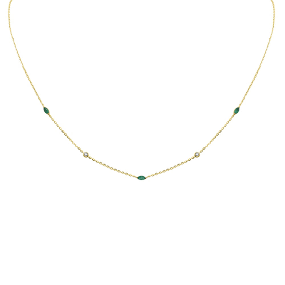 .27ct G SI 14K Yellow Gold Diamond & Emerald Gemstone Pendant Necklace 16+2" Long