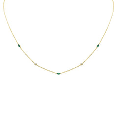 .27ct G SI 14K Yellow Gold Diamond & Emerald Gemstone Pendant Necklace 16+2" Long